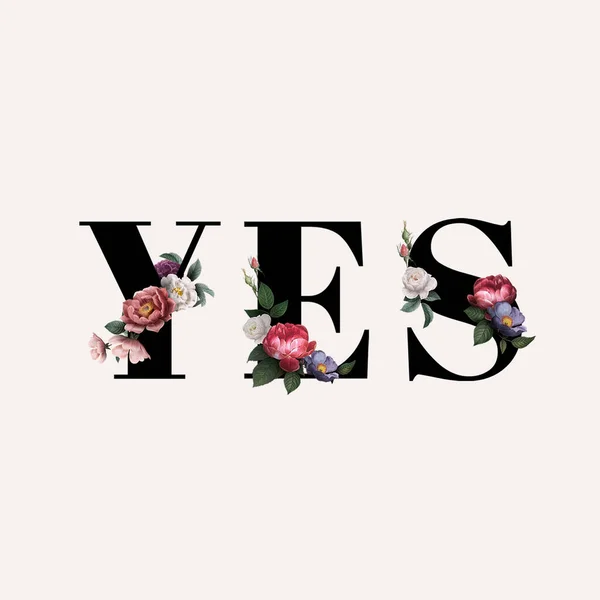 Floral Yes Word Typografie Een Beige Achtergrond — Stockfoto