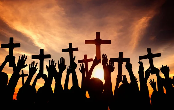 Silhouette Christians Holding Crosses — Stock Photo, Image