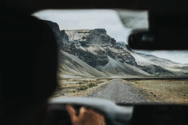 Man Driving Dirt Road Iceland — Stock Photo, Image