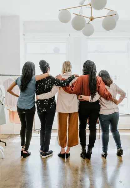 Diverse Women Standing Facing Window — Stock Photo, Image