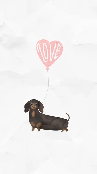 Dachshund Love Heart Paper Mobile Screen Background — Stock Photo, Image