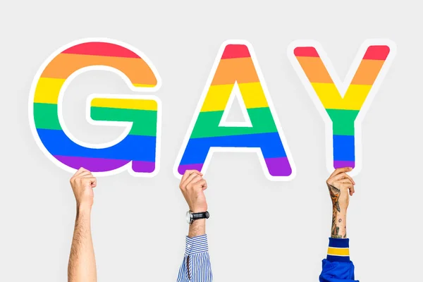 Manos Sosteniendo Palabra Gay —  Fotos de Stock