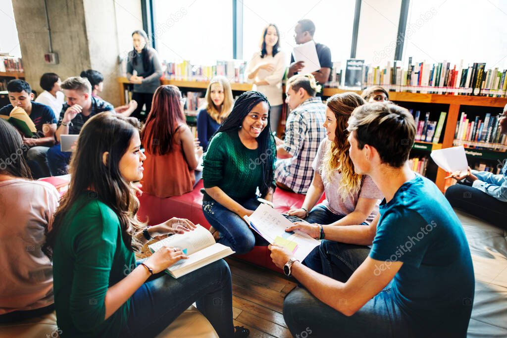 Students learning together in school