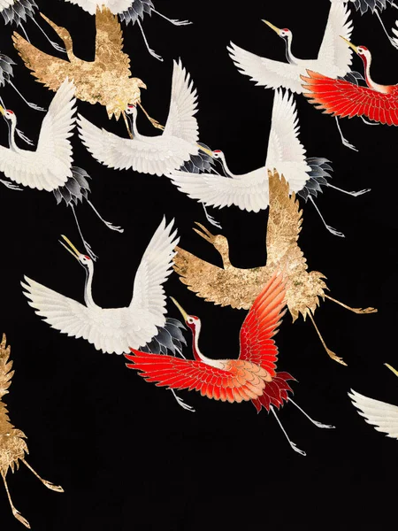 日本の空飛ぶ鶴のヴィンテージイラスト オリジナル作品のリミックス — ストック写真