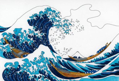 The Great Wave of Kanagawa (1829–1833) by Katsushika Hokusai: adult coloring page clipart