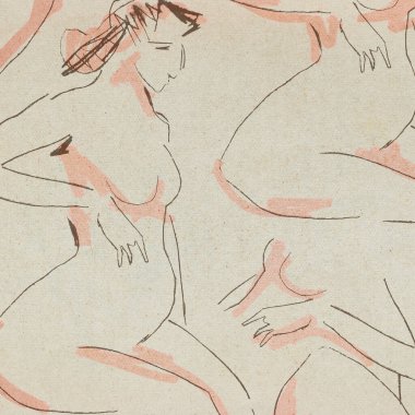 El çizimi çıplak kadın desenli arka plan vintage illüstrasyonu