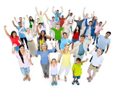 Crowd of people cheering clipart