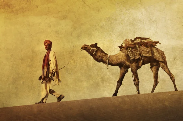 Man walking with his camel — Stock Photo, Image