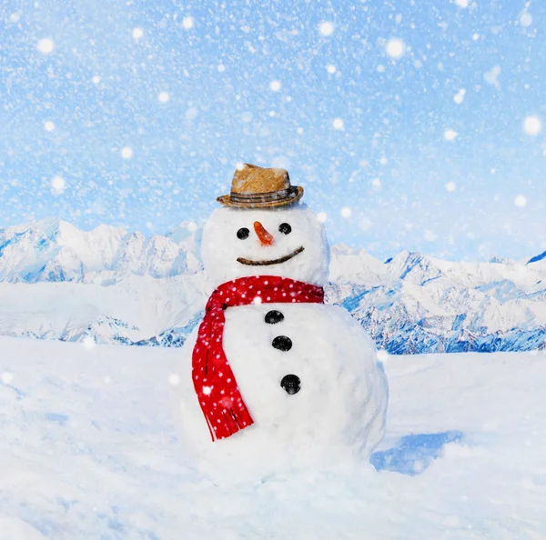 Muñeco de nieve al aire libre en el paisaje blanco — Foto de Stock