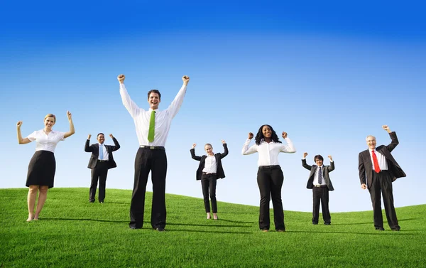 Business People Arms Raised Outdoors — Stock Photo, Image