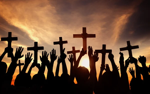 People Holding Cross and Praying — Stock Photo, Image