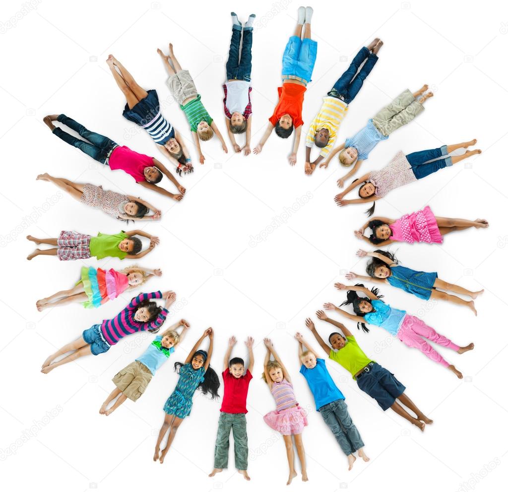 Multiethnic Children Lying Down and Forming Circle