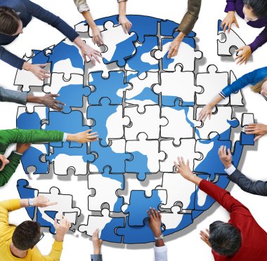 People with Jigsaw Puzzle Forming Globe clipart