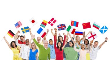 People holding their flags clipart