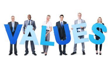 Business people holding the letters VALUES clipart