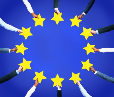 Hands Holding Stars Circularly To Form Flag Of EU clipart
