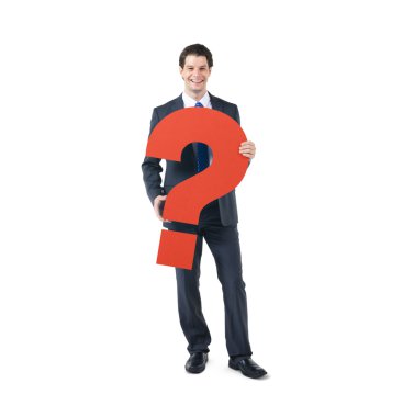 Business Man Holding Question Mark clipart