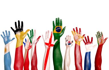 Flags Drawn on Raised Hands clipart