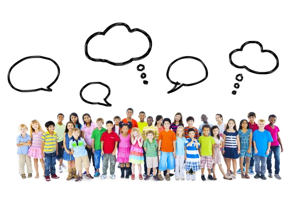 Large Group of Multiethnic Children Speech Bubbles — Stock Photo, Image