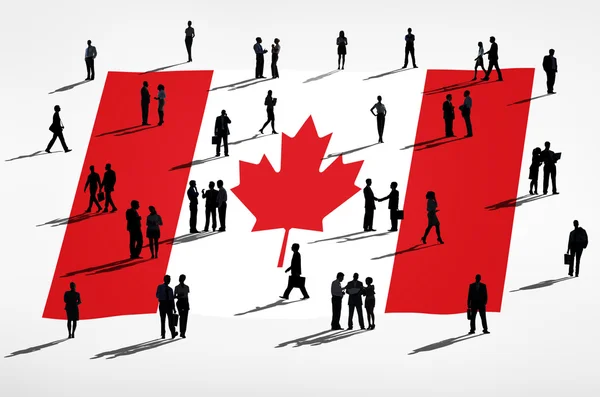 Canadian flag and business people — Stock Photo, Image