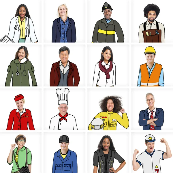 Porträts unterschiedlicher Menschen mit unterschiedlichen Berufen — Stockfoto