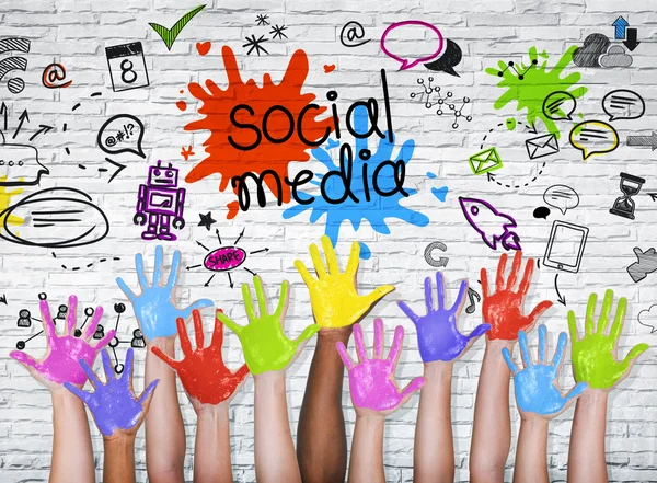 Social Media graphic with colorful hands — Stock Photo, Image