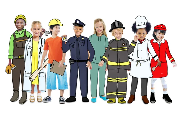 Kinderen dragen toekomst baan uniformen — Stockfoto