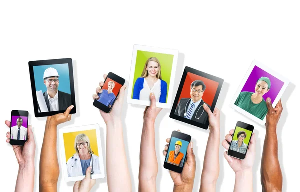 Multi-Ethnic People on diverse devices — Stock Photo, Image