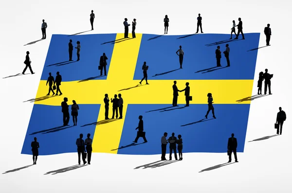 스웨덴 국기와 사업 사람들 — 스톡 사진