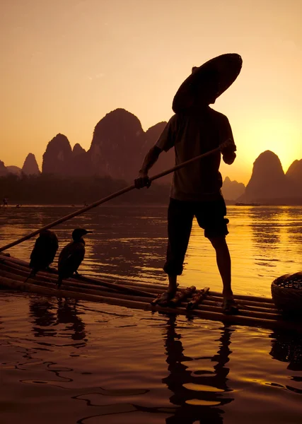 Pesca tradicional de corvos marinhos, Rio Li — Fotografia de Stock