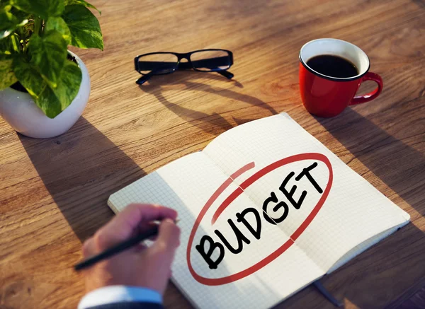 Empresário Brainstorming Sobre Orçamento — Fotografia de Stock