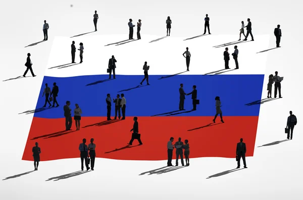 Flaga Rosyjska i ludzi biznesu — Zdjęcie stockowe