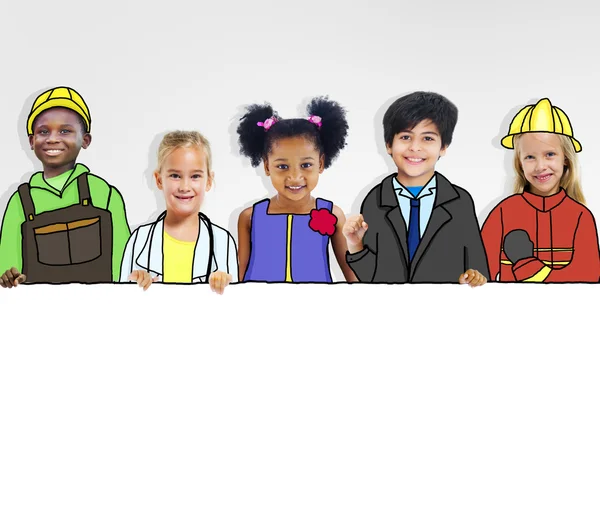 Groep van kinderen met professionele bezetting concepten — Stockfoto