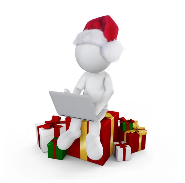 Santa boy with gift playing game — Stock Photo, Image