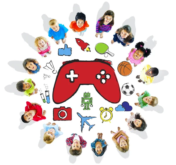 Multiethnic Group of Children Playing Video Games — Stock Photo, Image