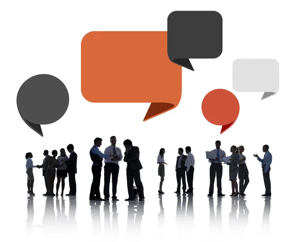 Business People Discussing with Speech Bubbles — Stock Photo, Image