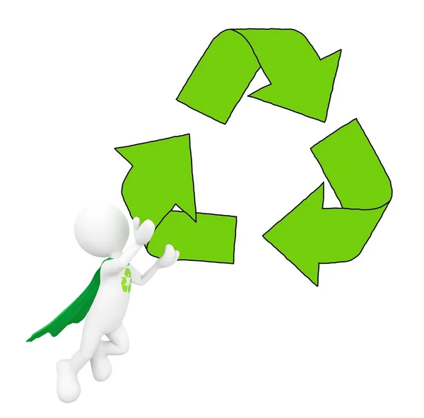 Grüner Superheld mit Recycling-Symbol — Stockfoto