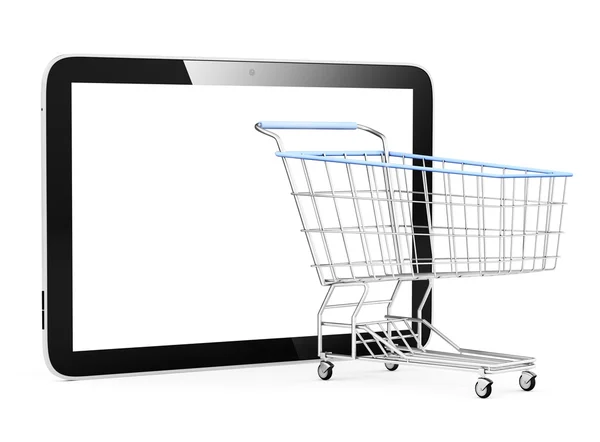 Tablet and shopping cart — Stock Photo, Image