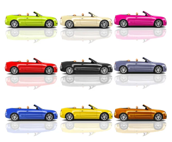 Çok renkli 3d modern arabalar — Stok fotoğraf