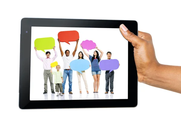 People on tablet screen — Stock Photo, Image