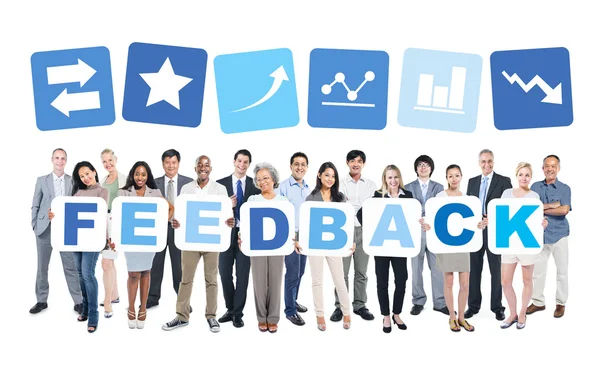 Människor höll ord feedback — Stockfoto
