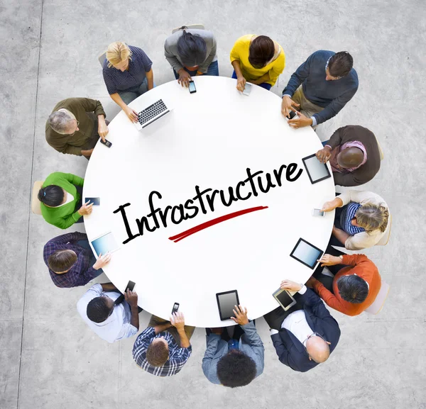 Grupp människor med infrastruktur-konceptet — Stockfoto
