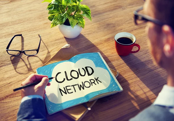 Man Writing Cloud Network — Stock Photo, Image