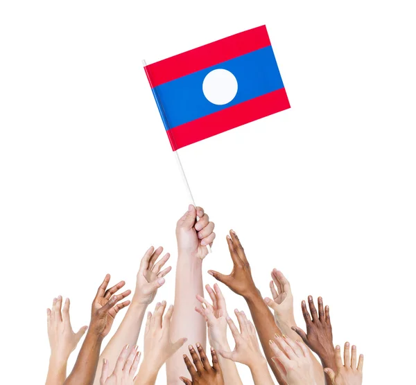 People holding flag of Laos — Stock Photo, Image