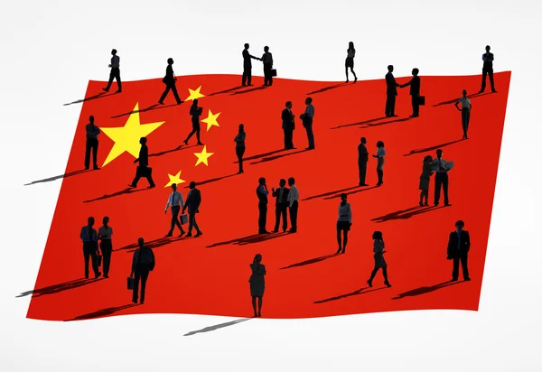 Business people on flag of China — Stock Photo, Image