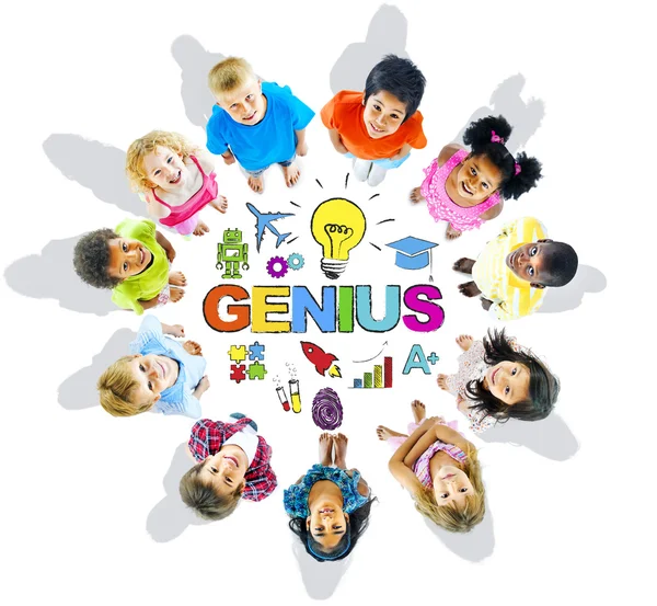 Group of Children Circle Genius Word — Stock Photo, Image