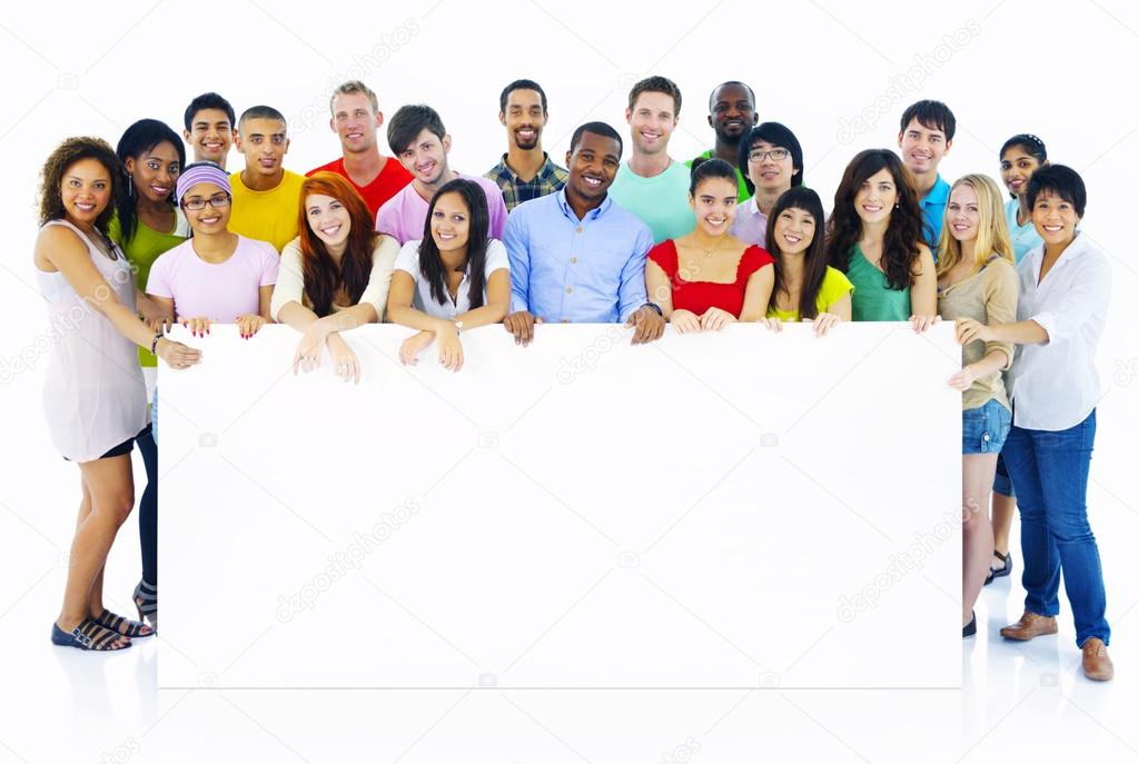 Large Group of People Holding Board
