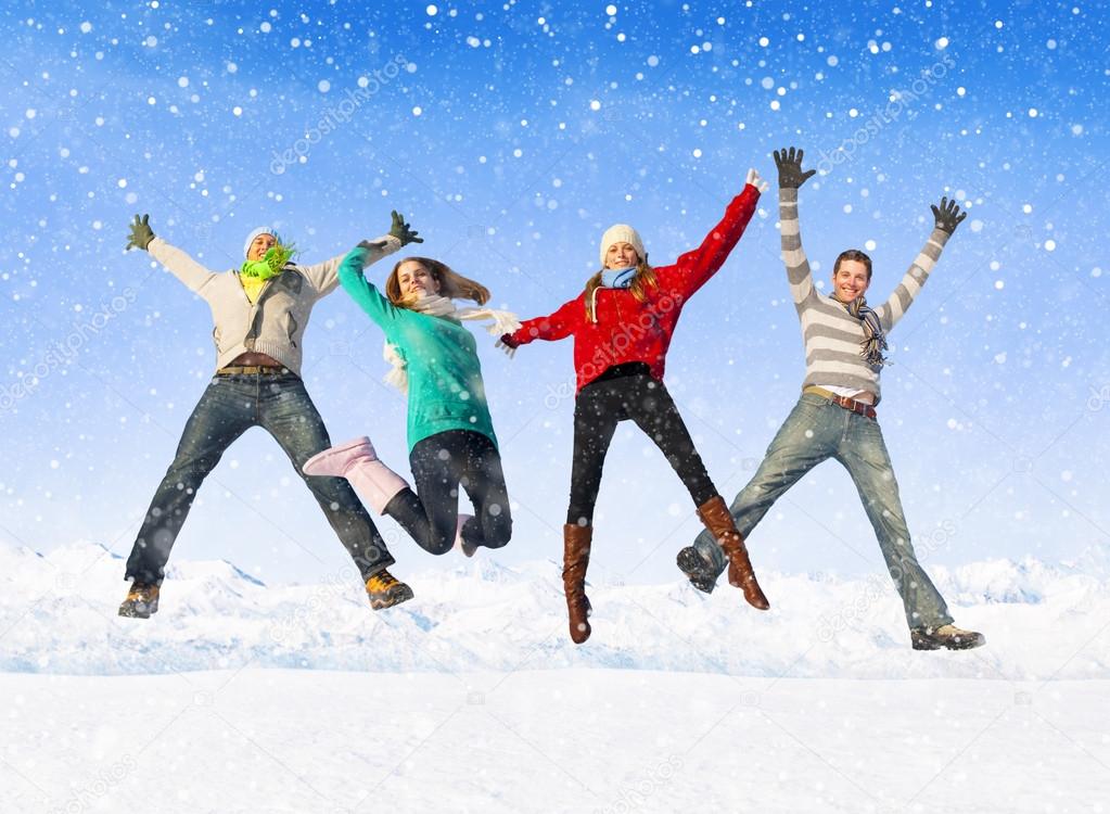 Friends having fun in snow