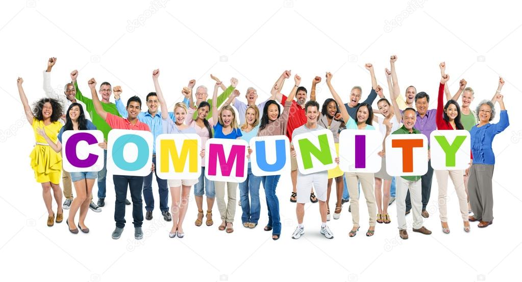 Business People Holding Placards Form Community Stock Photo by Business People Holding Placards Form Community Stock Photo by