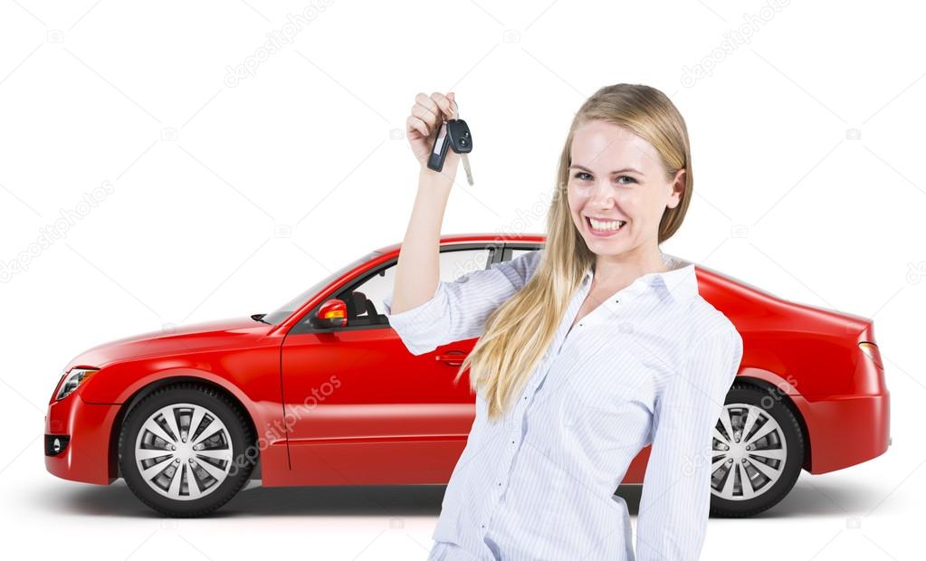 Woman holding the car's key